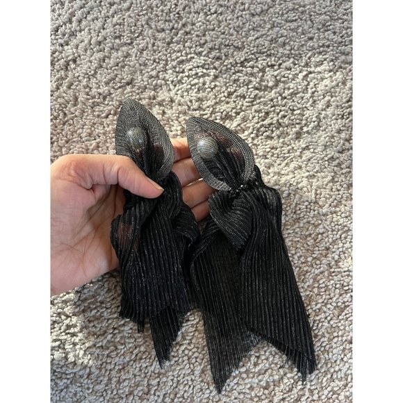 Large Big Black Earring statement bold chunky studs Jet Pierced Pageant fabric - Picture 7 of 8